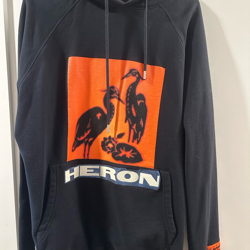 Heron Preston Black Hoodie with Orange Graphic